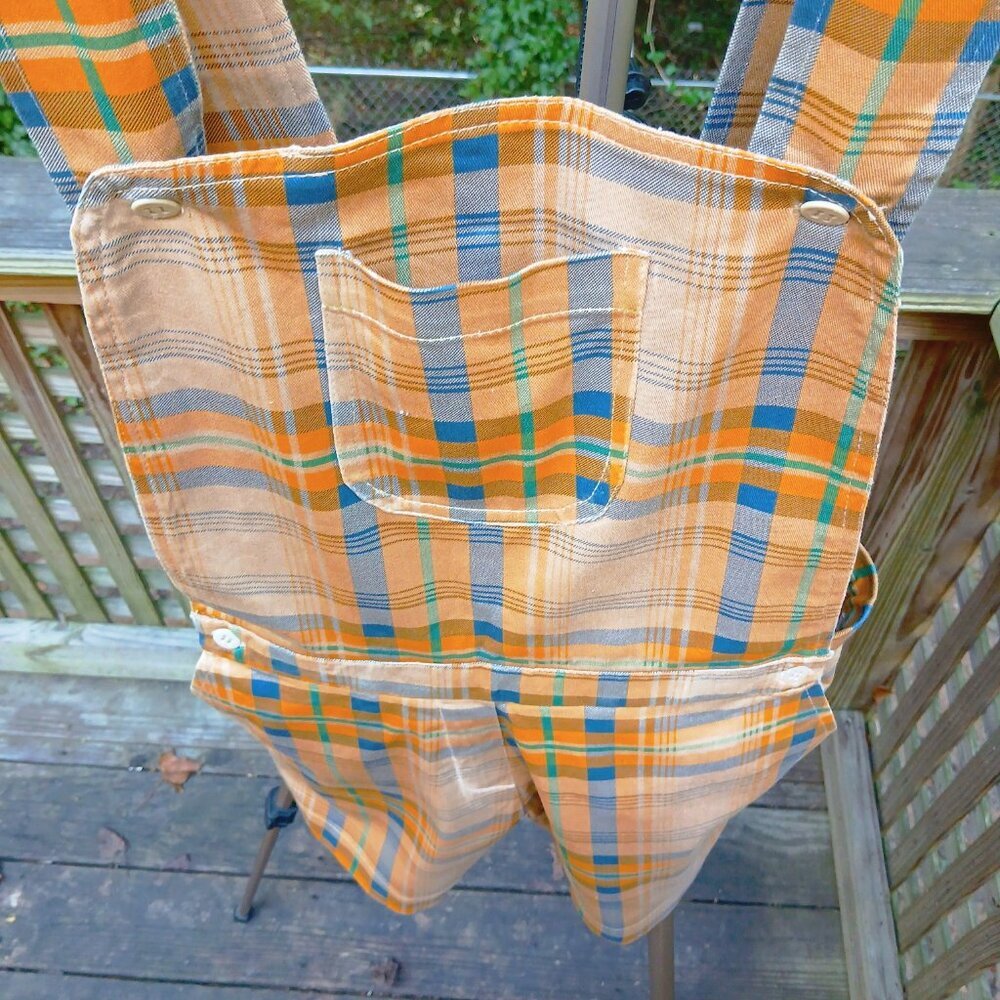 Italian Denim Autumn Colors Tartan Plaid Shortalls New. Cute! Sz 26/US / EU44 - Picture 9 of 11